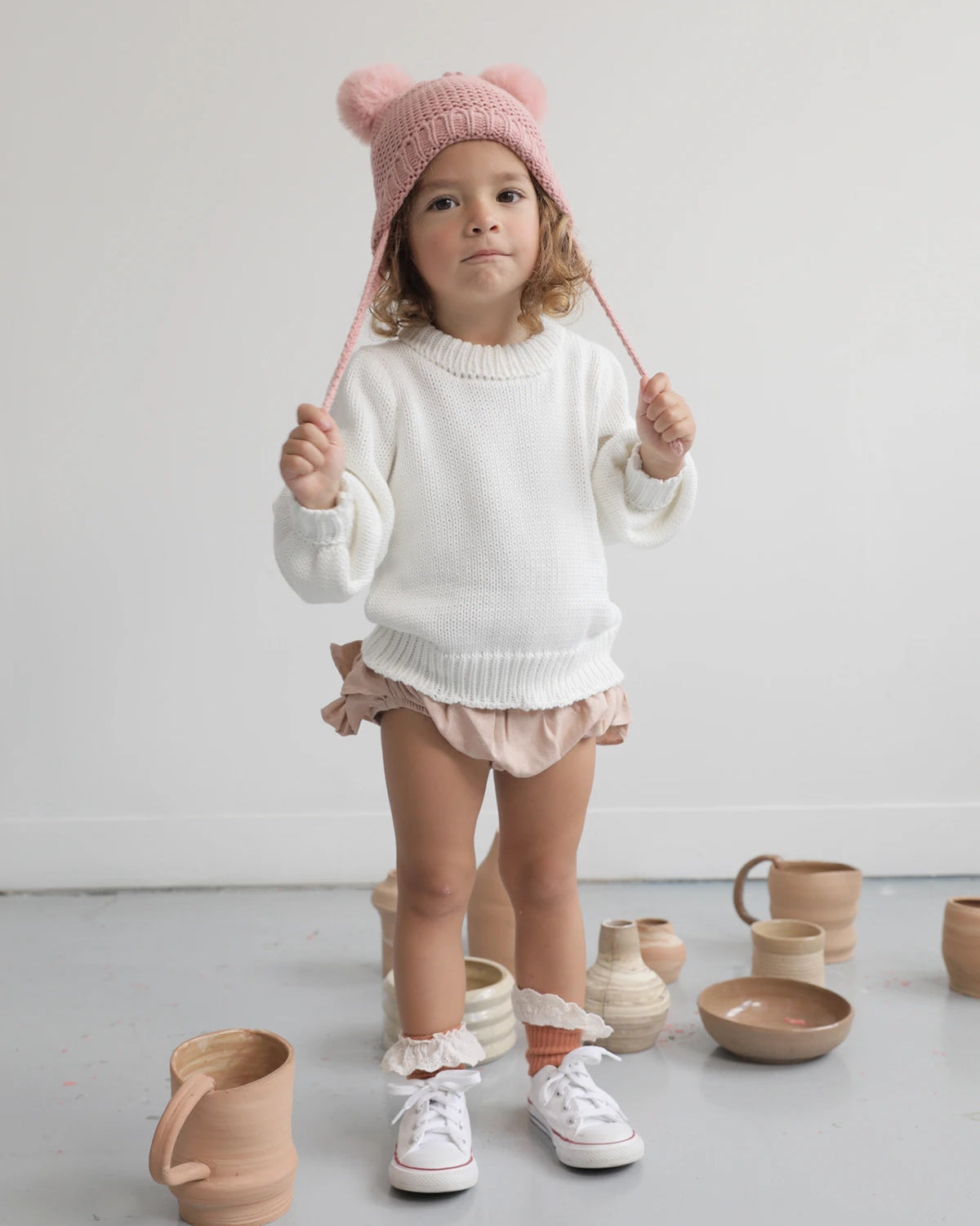 Saco Elle tejido ivory para niña en algodón – vista 4
