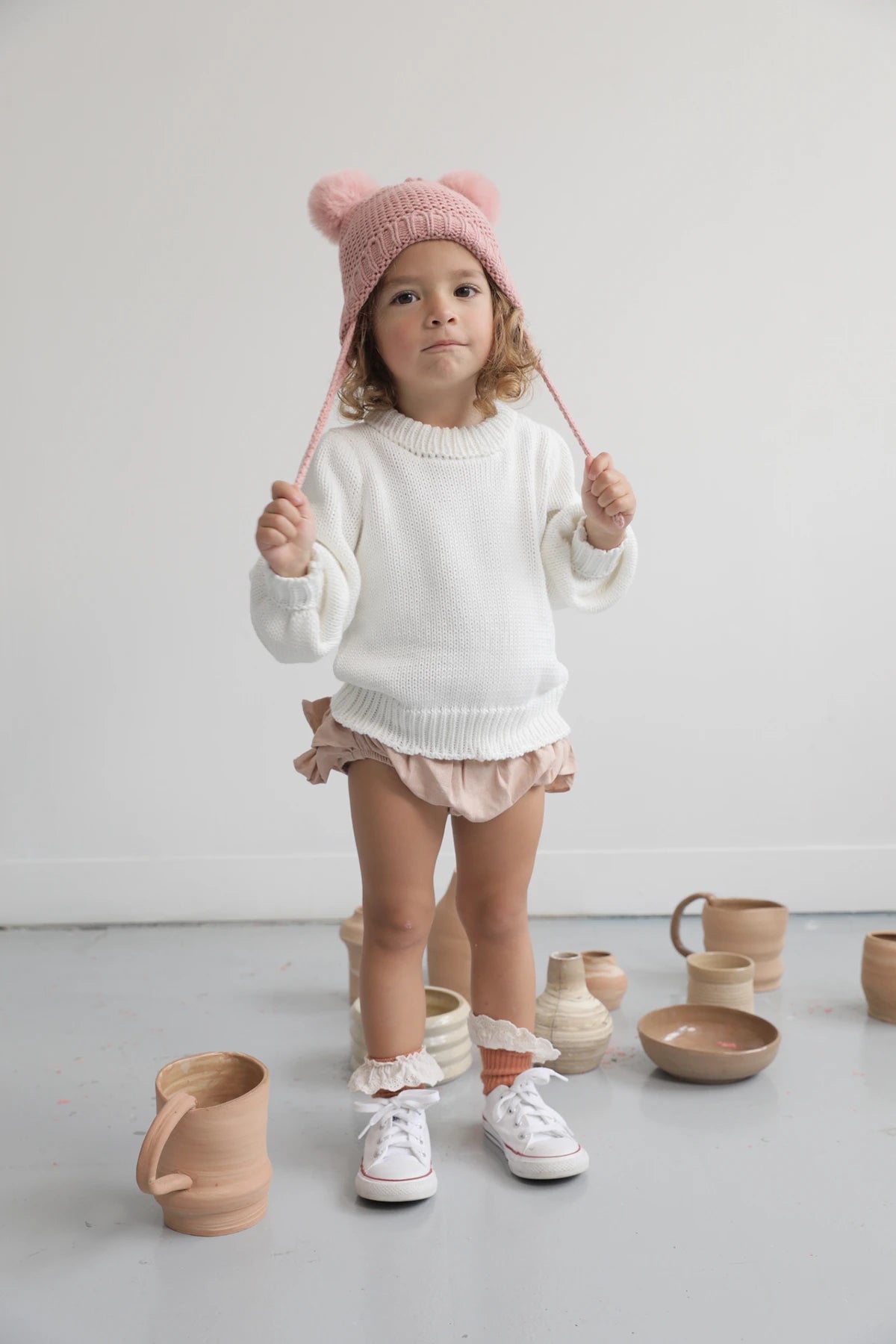 Saco Elle tejido ivory para niña en algodón – vista 4