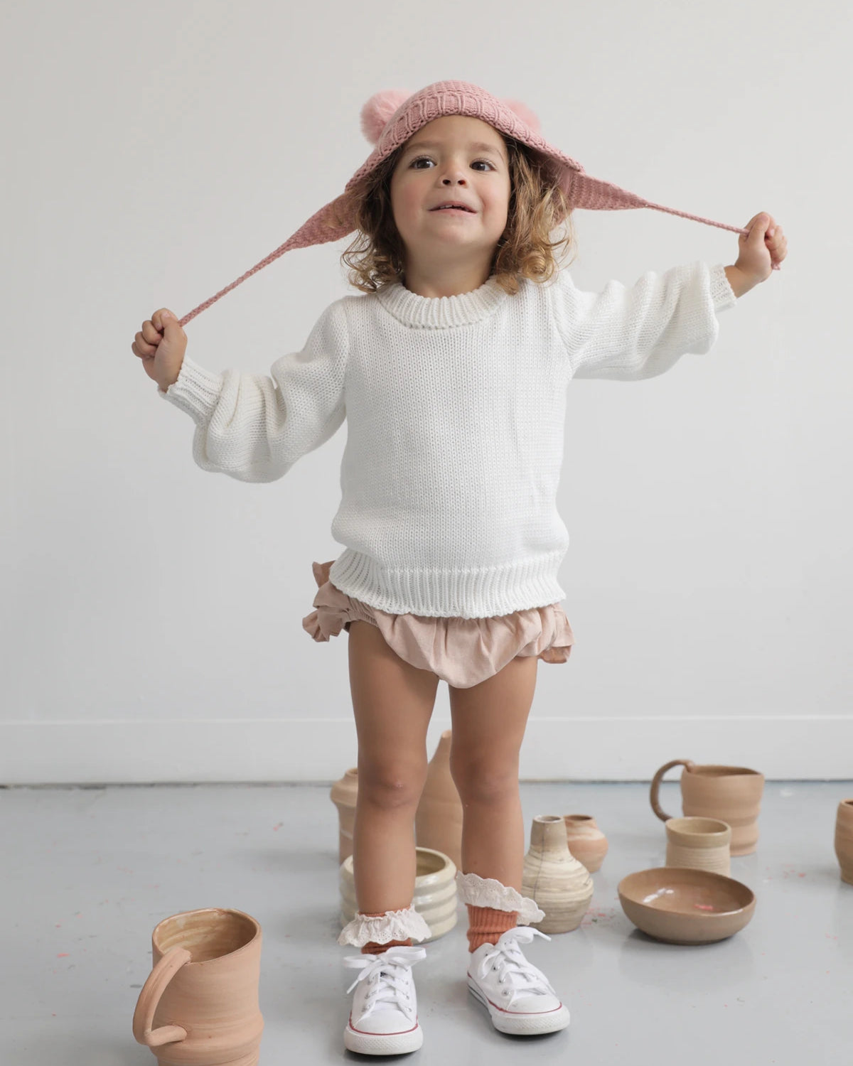 Saco Elle tejido ivory para niña en algodón – vista 7