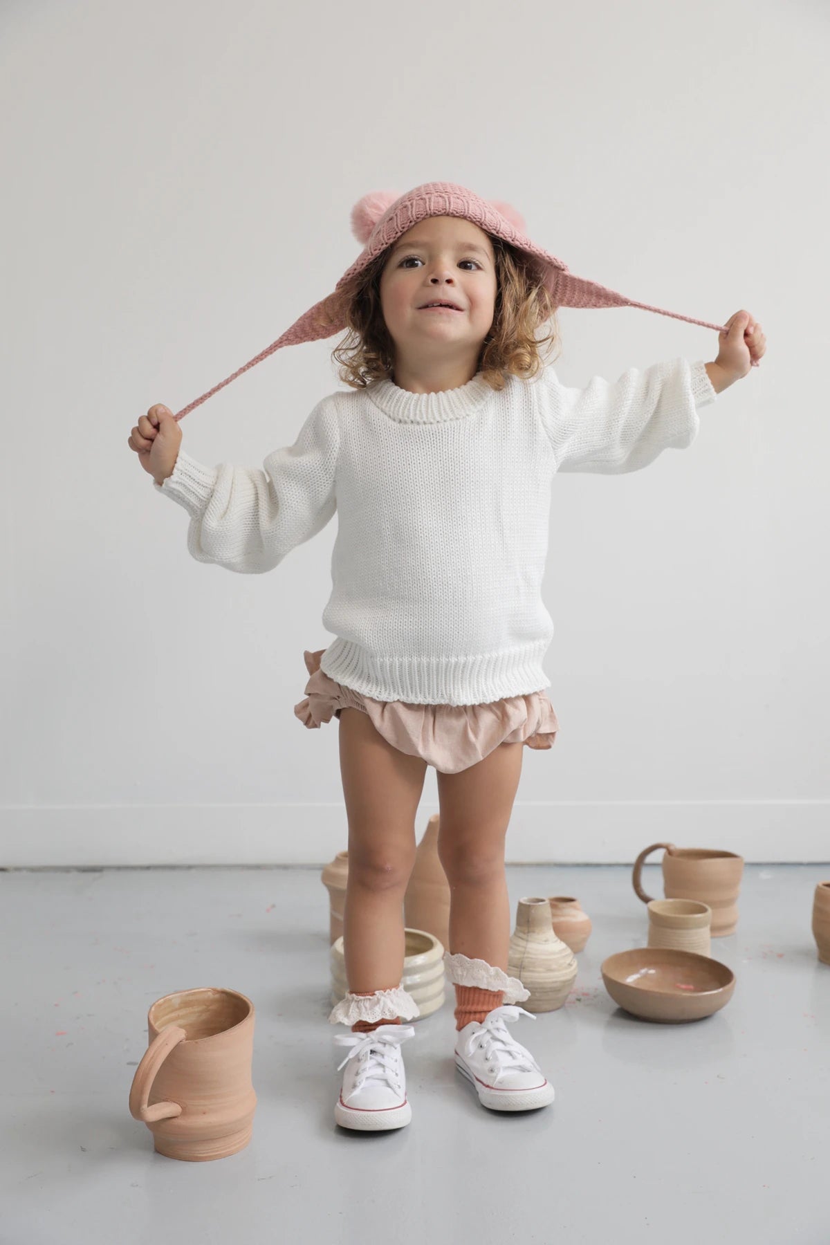 Saco Elle tejido ivory para niña en algodón – vista 7