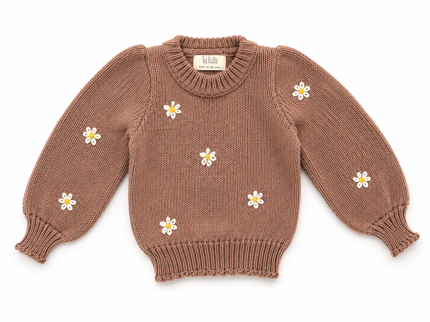 Saco Tejido para Niña con Flores Bordadas