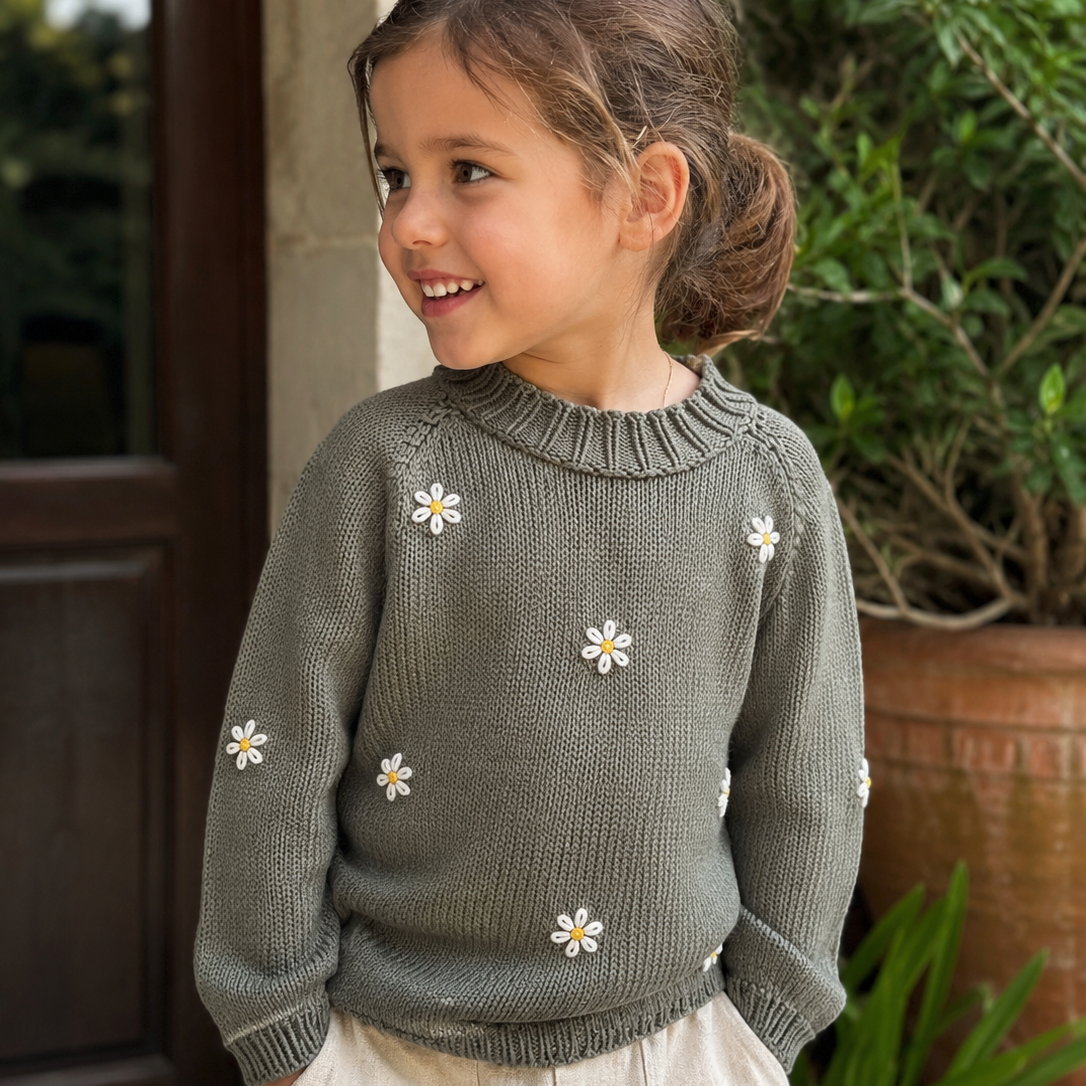 Suéter Tejido Gris con Flores Bordadas | La Tutu