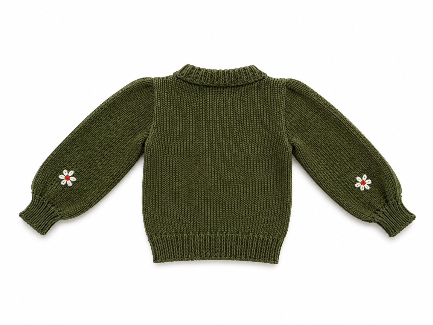 Saco Tejido Olivia Verde Oliva con Flores Bordadas | Algodón para Niñas | La Tutu