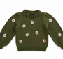 Saco Tejido Olivia Verde Oliva con Flores Bordadas | Algodón para Niñas | La Tutu