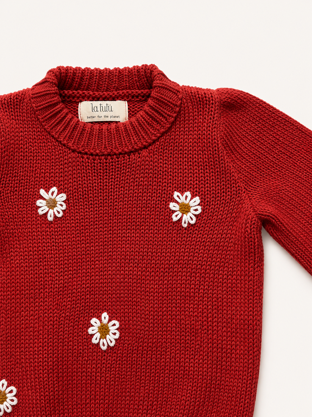 Saco tejido cereza con flores bordadas para niña | 100% algodón | La Tutu