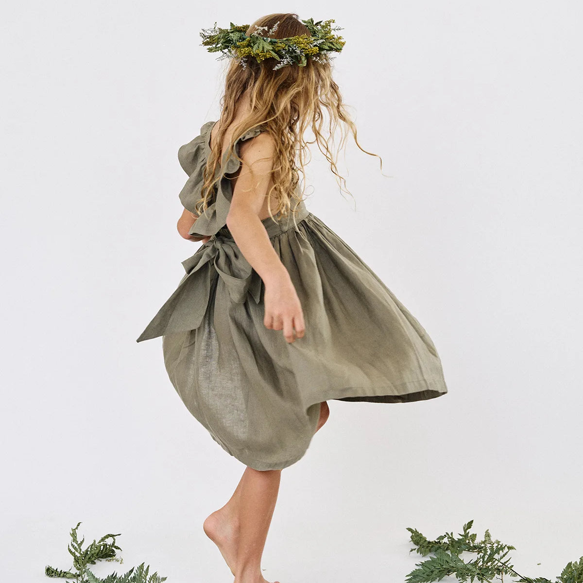 Vestido Lara en Lino Verde Oliva