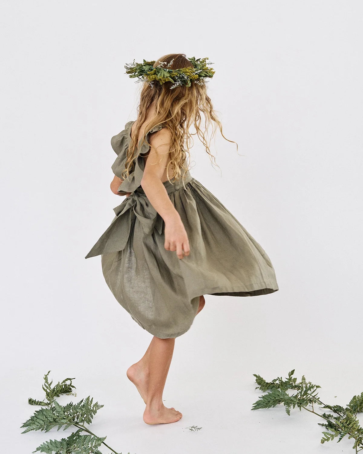 Vestido Lara en Lino Verde Oliva