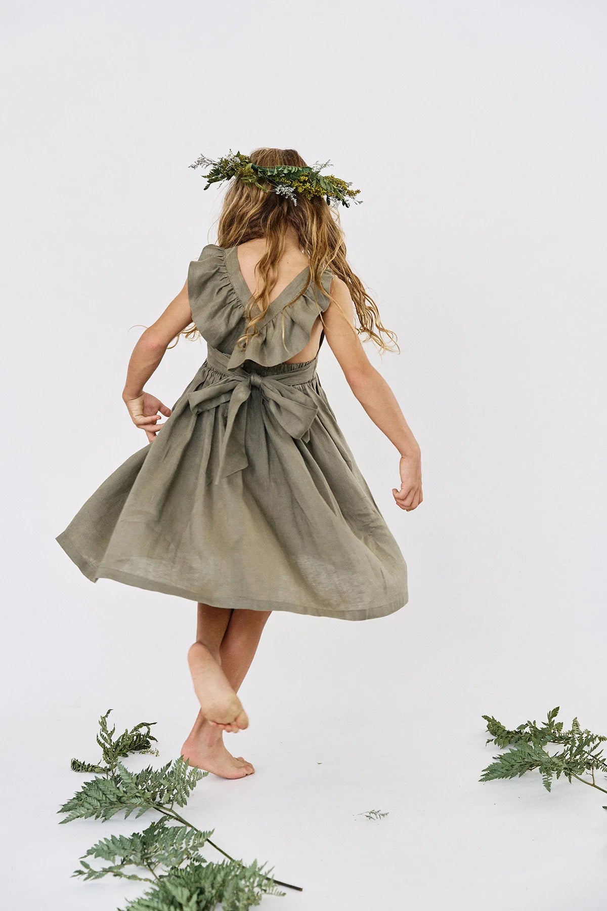 Vestido Lara en Lino Verde Oliva