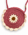 Textura del crochet hecho a mano y acabados del Bolso flower clutch Pink para niña.