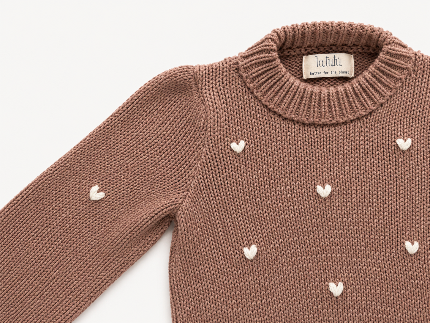 Saco tejido para niña con corazones bordados | Algodón 100% natural | La Tutu