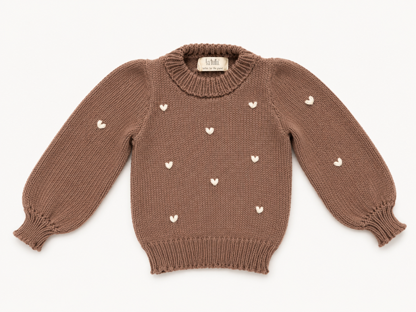 Saco tejido para niña con corazones bordados | Algodón 100% natural | La Tutu