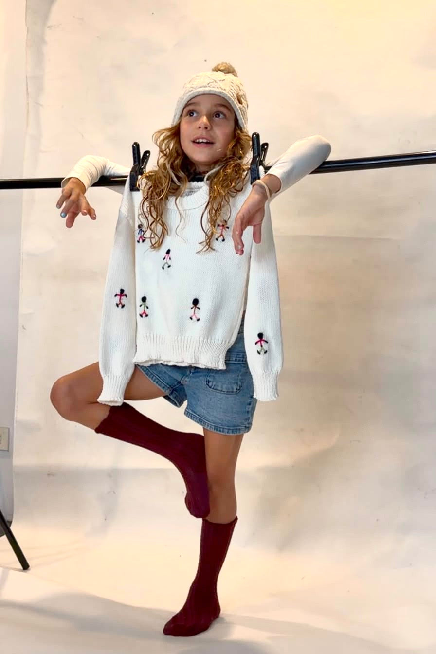 Saco Tiny Dancers tejido para niña en algodón con bailarines bordados de La Tutu