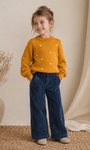 Saco Tejido Mustard de Corazones bordados para Niña | Algodón Natural | La Tutú