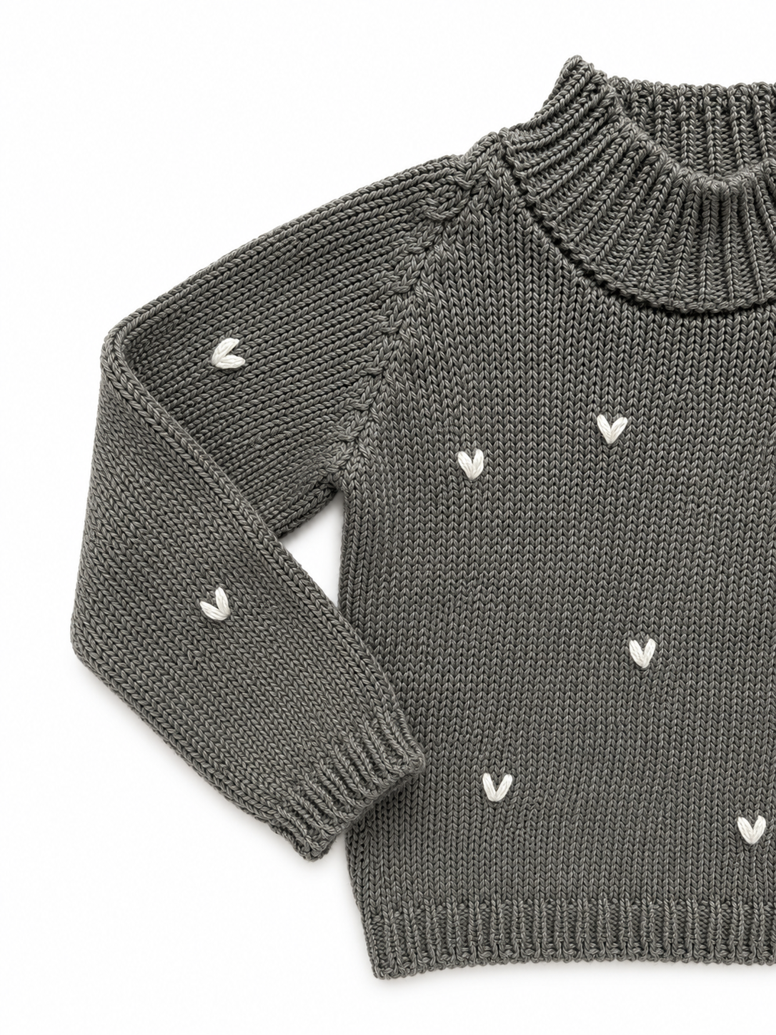 Saco Tejido Gris para Niña con Corazones Bordados | Algodón Pima | La Tutu