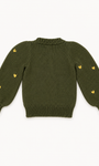 Espalda saco Tejido verde hearted para niña en algodón con corazones bordados a mano de La Tutu.