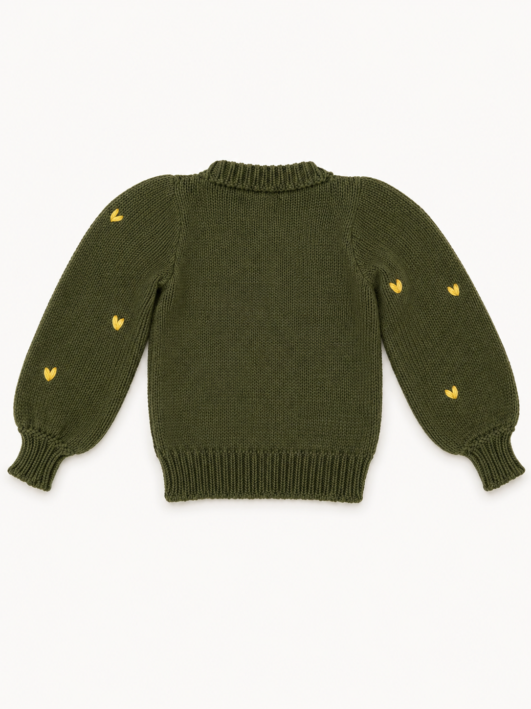Saco tejido verde oliva con corazones bordados para niña | 100% algodón | La Tutu