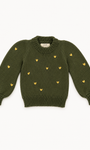 Saco Tejido verde hearted para niña en algodón con corazones bordados a mano de La Tutu.